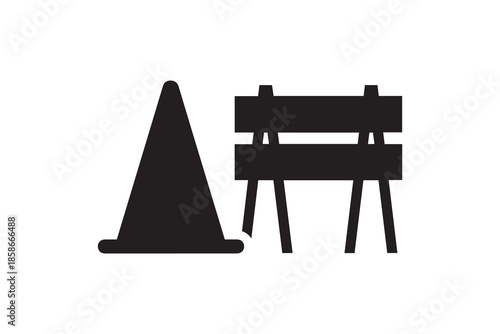 Traffic cone and road barricade silhouette design