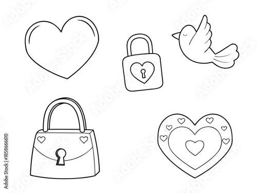 A set of heart icons with a padlock symbol showing love and security in a simple 3D web design