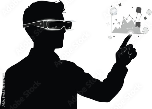 AR glasses: data visualization and user interface. Charts, graphs, and cubes in augmented reality. Future technology.