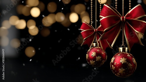 Elegant Red Bows and Ornaments with Golden Accents for Holiday Celebration