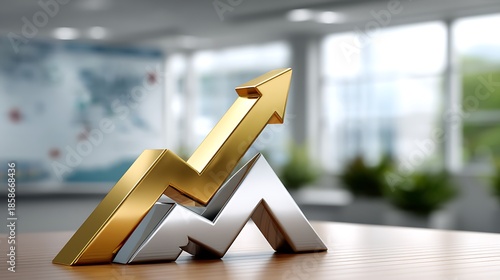 Golden and Silver Arrows on Wooden Table Indicating Growth and Success in Business