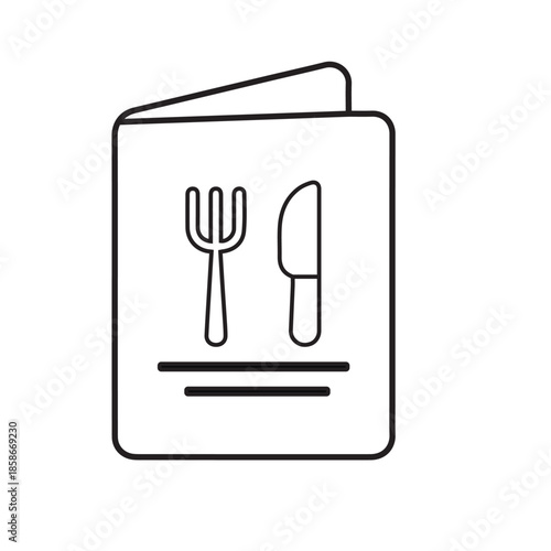 Restaurant Menu Card Line Icon with Fork and Knife – Food Service Outline Symbol