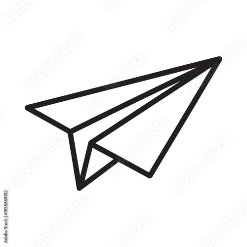 Simple black and white illustration of a classic folded paper airplane