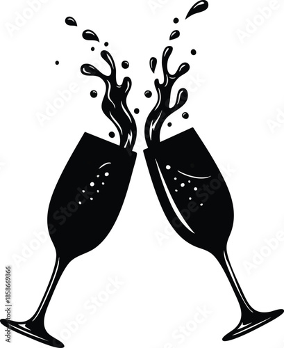 Champagne glasses clinking. Celebratory toast and beverage splash. Festive celebration.