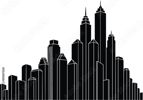 Cityscape illustration: Skyscrapers, tall buildings, architecture. Urban metropolis.