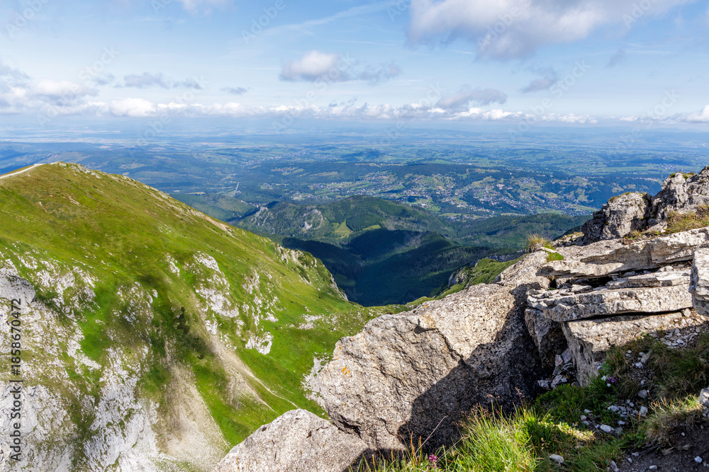Fototapeta premium Steep Limestone Cliffs and Mountain Panorama