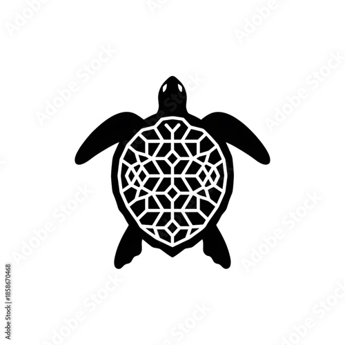geometric sea turtle silhouette tribal mandala vector icon