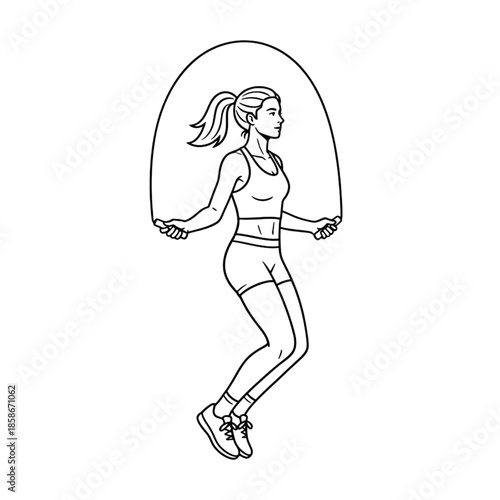 woman jump rope fitness exercise line art illustration
