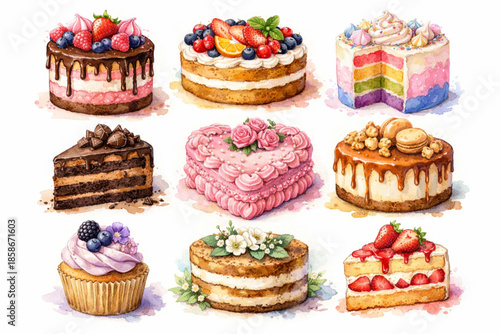 Watercolor Cake Collection – Hand-Painted Dessert Illustrations
