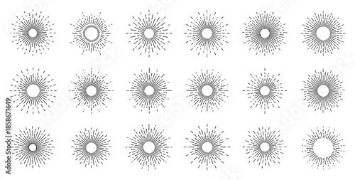 Round Sunburst, Line Radial Frame Icon Set
