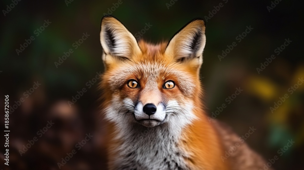 Fototapeta premium Close-up Portrait of a Red Fox with Bright Eyes in Natural Forest Setting