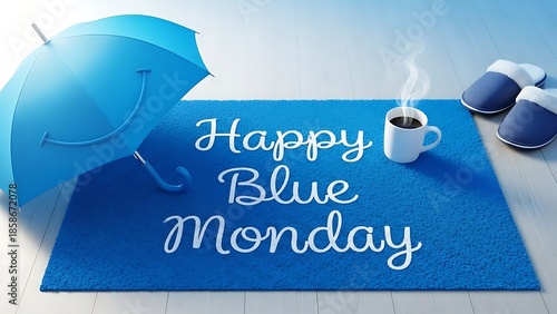 Happy Blue Monday concept with coffee and slippers