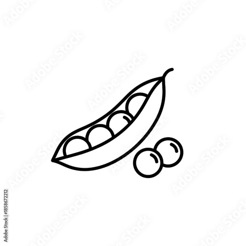 green pea pod with seeds outline vector icon illustration