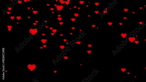 Valentine day falling red  heart on transparent backdrop.  hearts loop animation with alpha channel overlay.