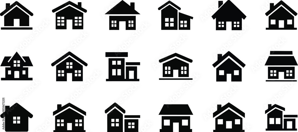Fototapeta premium Collection of various house icons in black and white