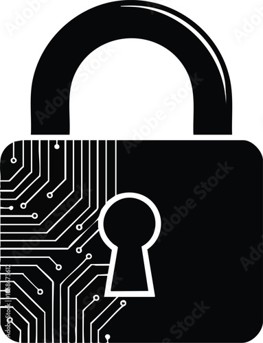 Digital security padlock icons. Cybersecurity elements and circuit board. Data safety concept.