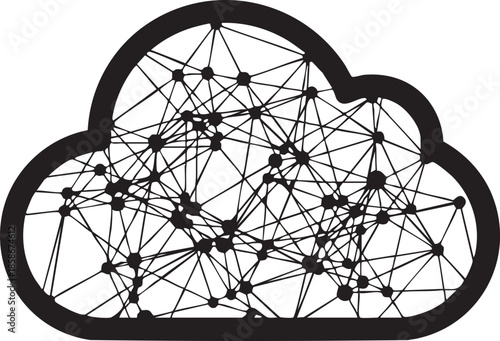 Cloud Icon with Interconnected Network Dots and Lines for Big Data Silhouettes isolated on white background