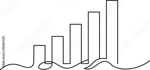 Business growth bar chart illustration, rising statistics graph, financial performance analysis, revenue increase trend, market success concept, minimal outline vector