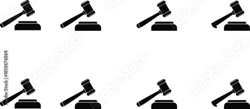 Judge gavel silhouette vector set with auction hammer icons for legal, law firm, court and justice design projects
