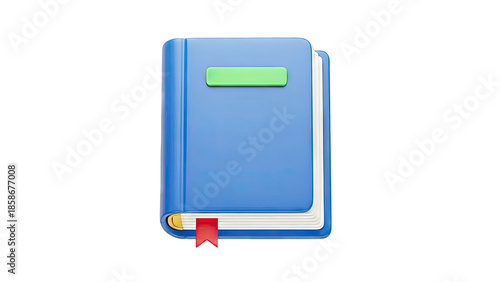 Blue Book with Bookmark on White Background