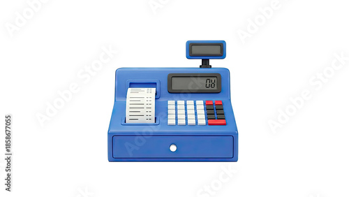 Blue Cash Register Displaying 04 on White Background