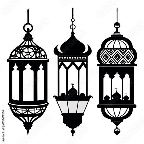 Flat illustration of vintage street lamps with warm yellow lights and clean minimal line art style