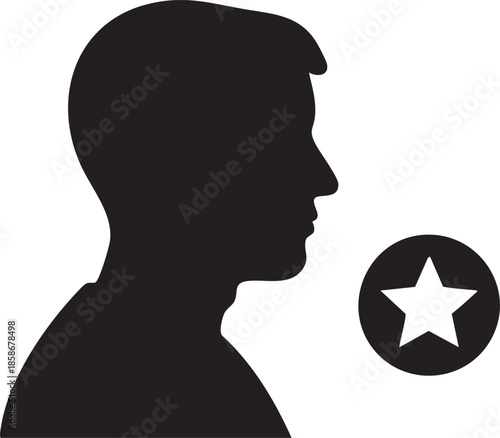 Influencer User Profile with Star Badge and Person Bust Silhouettes isolated on white background