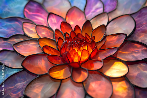Glowing 3D Abstract Flower with Stained Glass Texture and internal Light