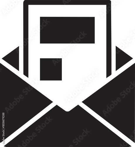 Open Envelope with Document Layout for Email Newsletter Silhouettes isolated on white background