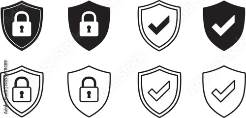Security icons set with shield and lock symbols