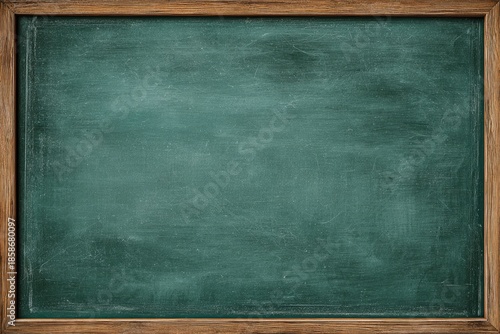 Green chalkboard with wooden frame and faint chalk dust texture