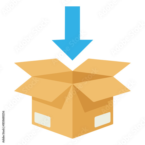 Open cardboard box with download arrow