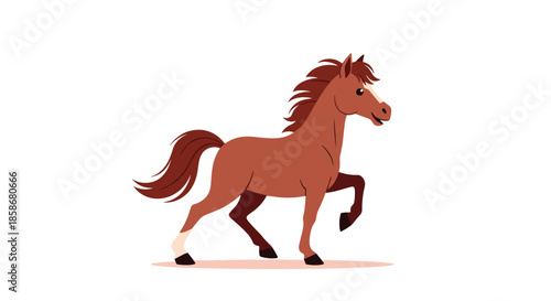 Elegant brown horse with a white mark on its face runs freely through a field, capturing the beauty and power of animal motion.