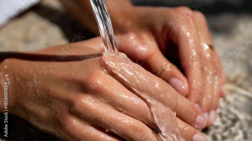 Wallpaper Mural 135Hands applying hydrating gel to dewy skin, reflecting sunlight for a fresh, healthy glow Torontodigital.ca