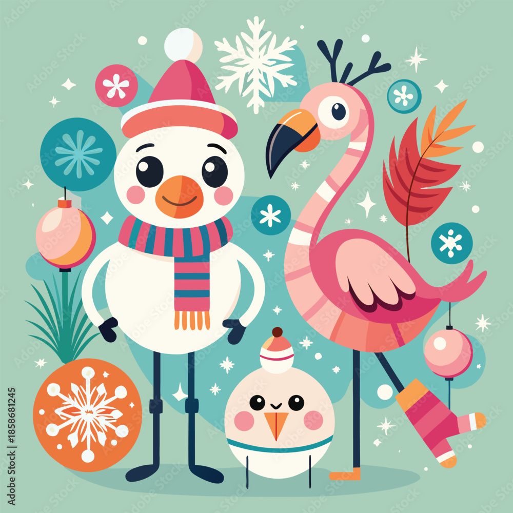 Fototapeta premium christmas card with snowman