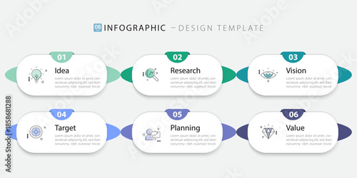 Infographic template. 6 Step timeline journey, Flat simple infographics design template. presentation graph. Business concept with numbers 6 options or steps vector illustration.