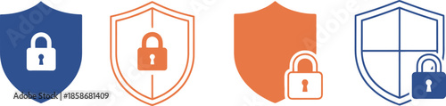 Security icons with shield and lock symbols for protection and safety