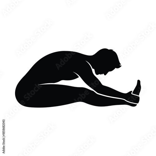Black silhouette of a person stretching forward touching toes yoga fitness 1