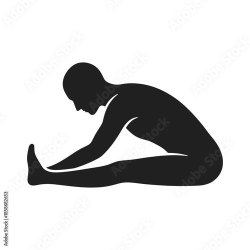 Black silhouette of a person stretching forward touching toes yoga fitness