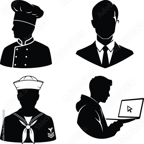 Silhouette icons of four men in different professions