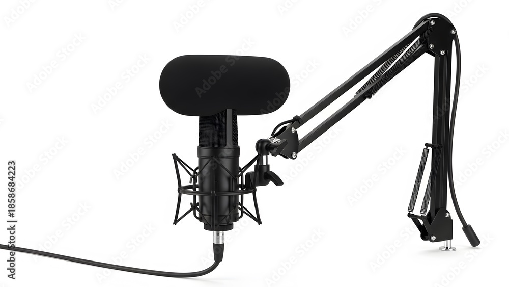 Naklejka premium Professional studio microphone with boom arm and shock mount isolated