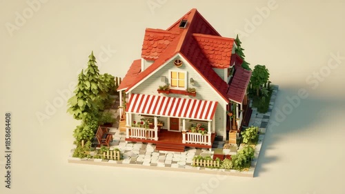 Miniature house model with garden representing real estate and property concept
