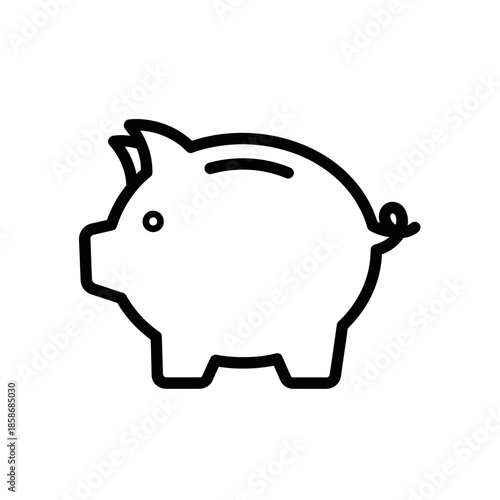 Cute Minimalist Piggy Bank Icon in Line Art Style for Financial Concepts