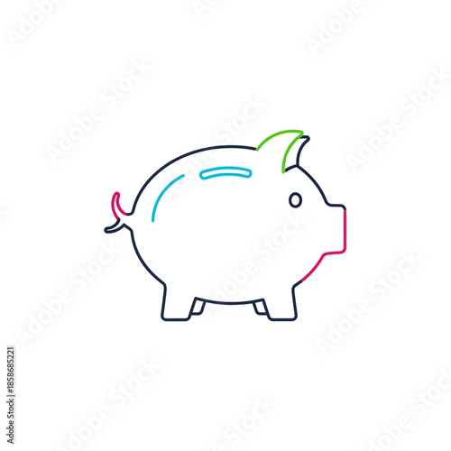 Cute Colorful Line Art Piggy Bank Illustration for Financial Savings Concepts