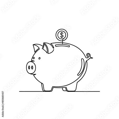 Cute Piggy Bank Illustration with Coin for Saving and Finance Concept
