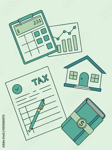 Tax Documents and Financial Planning Flat Finance Vector Illustration