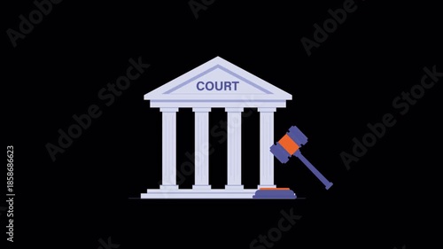 Court Building with Gavel. Law and Justice Concept Animation Video - Transparent