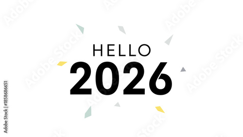 A festive graphic design celebrating the Evergreen New Year USA 2026 with colorful confetti on a white background.