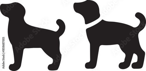 Dog and Puppy Silhouette Icon Set: Pet Care, Veterinary Services, and Canine Identity Symbols Bundle