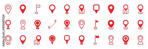 Collection of red map pin vector icon. Marker location icon set. Map pin place marker. Map marker pointer icon. GPS location symbol.